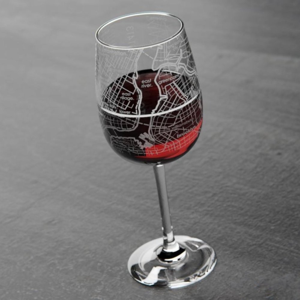 2 New York City Manhattan City Map Etched 16 oz Wine Glasses